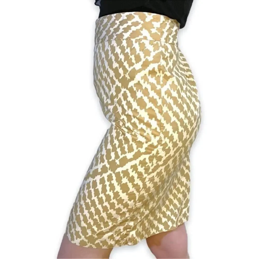 J. Crew Cream & Tan Knee Length Pencil Cow Blot Print Career Skirt Size 6